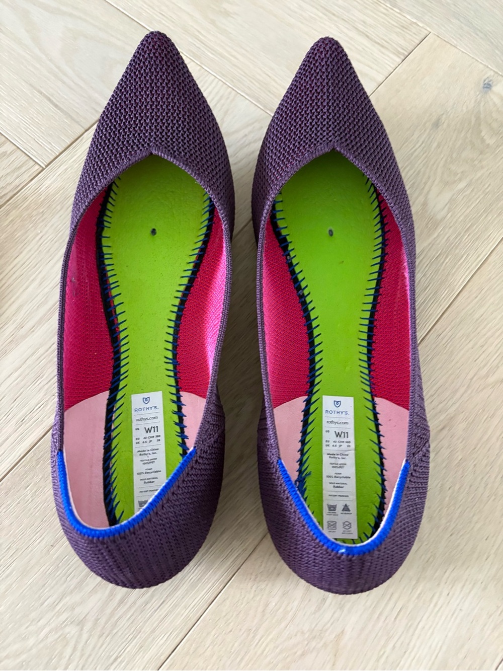 Rothys Sz 11 The Point Womens Berry Lattice Purple Ballet Flats Knit Slip On - Picture 8 of 10